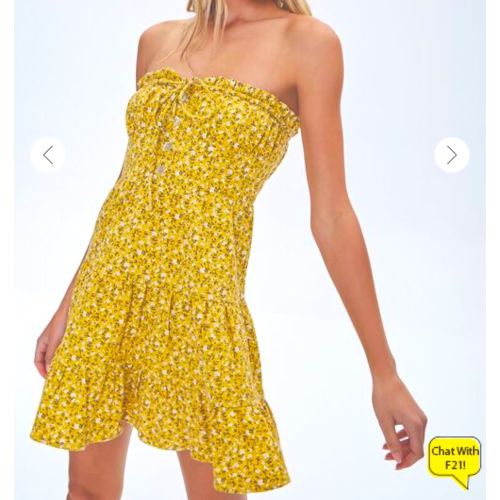Forever21 Floral Print Mini Tube Dress Yellow